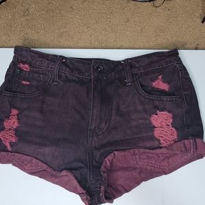 Red Denim High-waisted shorts